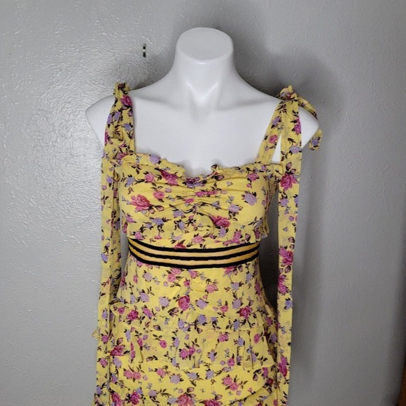 For Love & Lemons Maison Maxi Dress Yellow Womens Sz Sm Floral Sleeveless boho - Picture 4 of 13